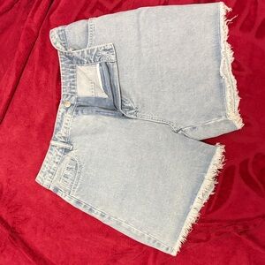 SHEIN Light Blue Frayed Hem Jean Shorts